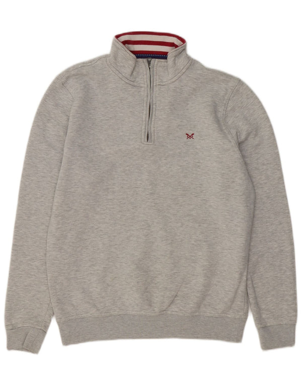 Crew Clothing Herren-Sweatshirt mit Reißverschluss am Hals, groß, grau gesprenkelte Baumwolle
