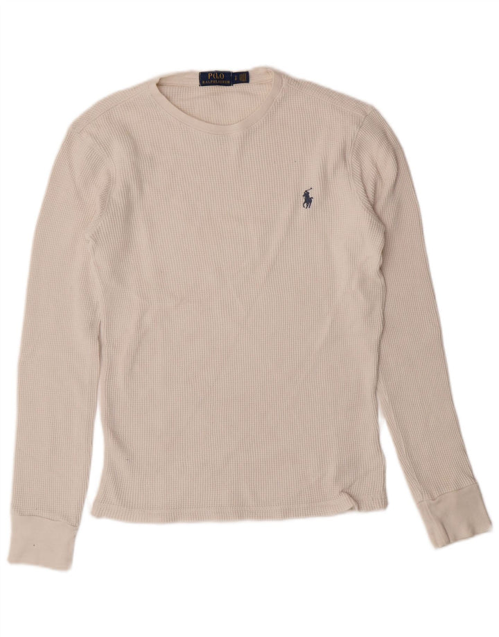 Polo Ralph Lauren Herren-Top, langärmelig, klein, weiße Baumwolle