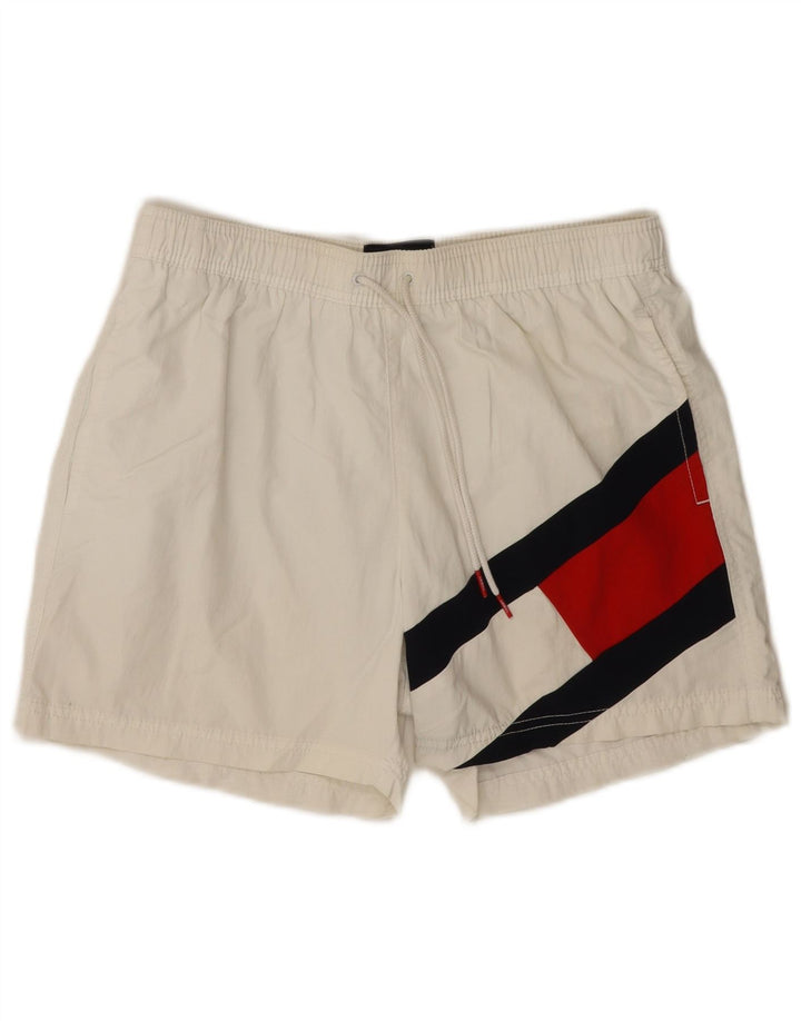 TOMMY HILFIGER Herren Badeshorts mit Grafik, Mittelweiß, Farbblock