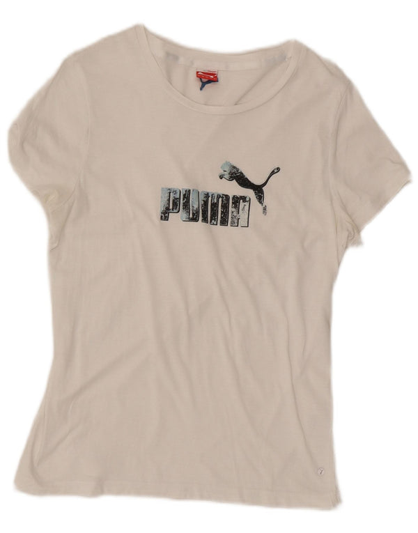Puma Damen Grafik T-Shirt Top UK 14 Large Weiß