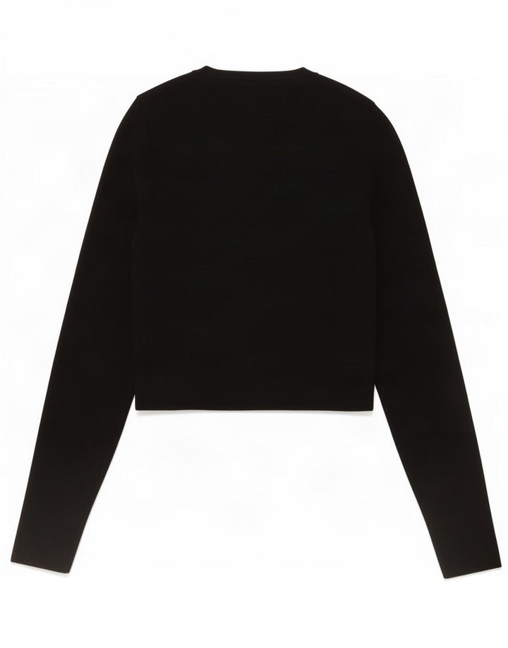 Zara Damen Crop Top Langarm UK 12 Medium Schwarz Viskose