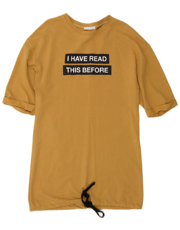 Zara Damen Trafaluc Graphic T-Shirt Kleid UK 10 Small Braun