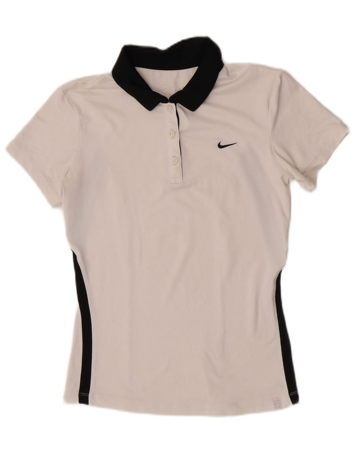 Nike Damen Dri Fit Poloshirt UK 10 Small Weiß Farbblock