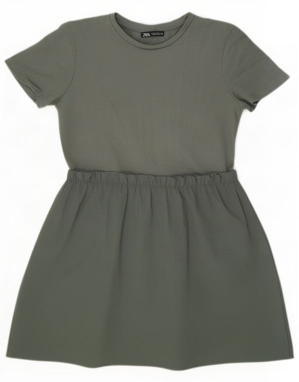Zara Damen A-Linien-Kleid UK 12 Mittelgrün
