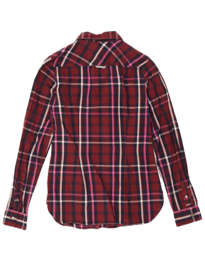 Tommy Hilfiger Damen-Hemd, tailliert, US 4, klein, Burgunderrot, kariert, Baumwolle