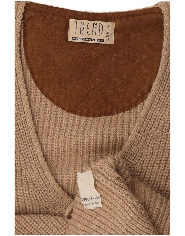Ferrone Herren-Strickjacke, ärmellos, groß, beige Wolle