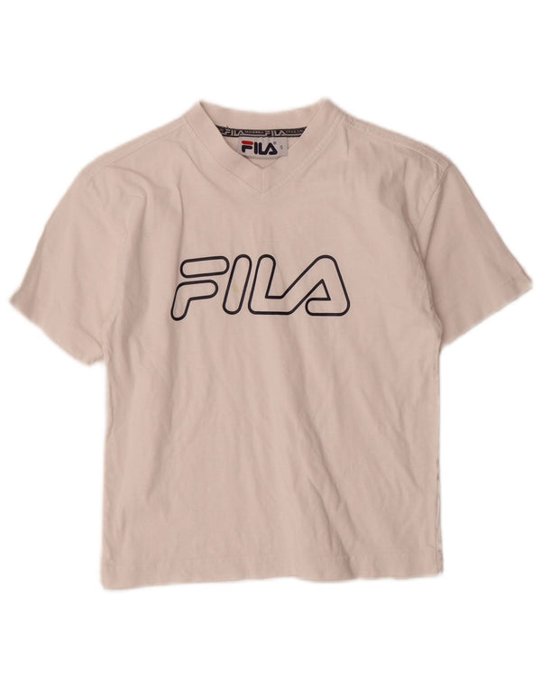 Fila Damen Crop Graphic T-Shirt Top UK 10 Small Weiße Baumwolle