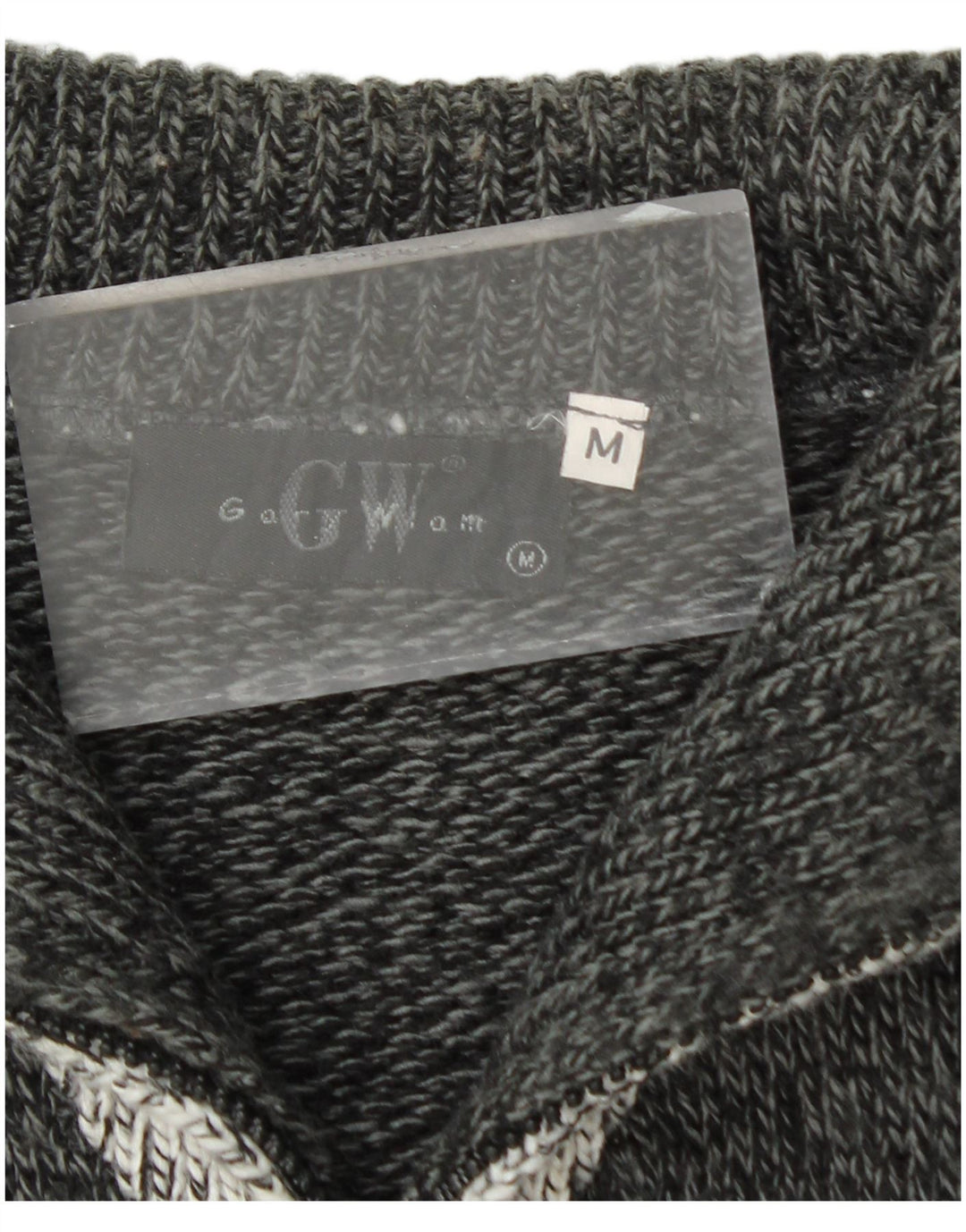 Vintage Herren-Pullover mit Reißverschluss, Mittelgrau, gestreift, Acryl