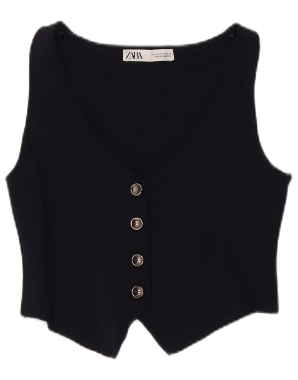 Zara Damen Crop Knit Weste UK 10 Small Marineblau