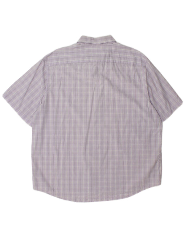 Lacoste Herren Kurzarmhemd Größe 46 2XL Lila karierte Baumwolle