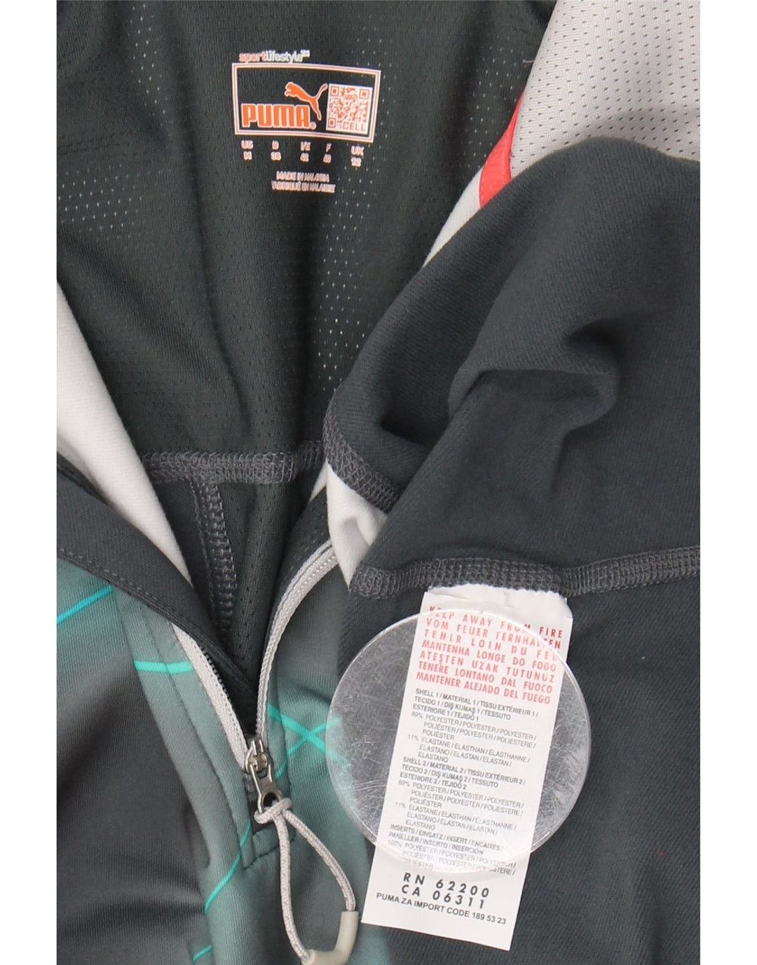 PUMA Womens Zip Neck Pullover Tracksuit Top UK 12 Medium  Grey Geometric Vintage Puma and Second-Hand Puma from Messina Hembry 