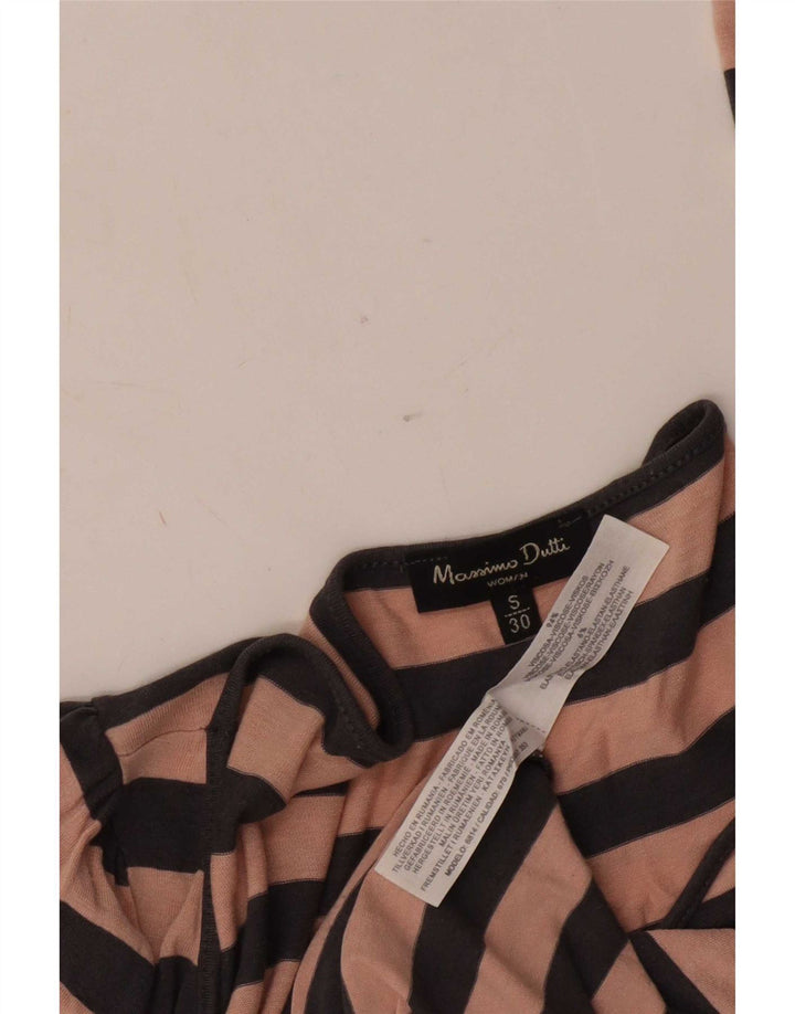 Massimo Dutti Damen Top Langarm UK 10 Kleine rosa gestreifte Viskose