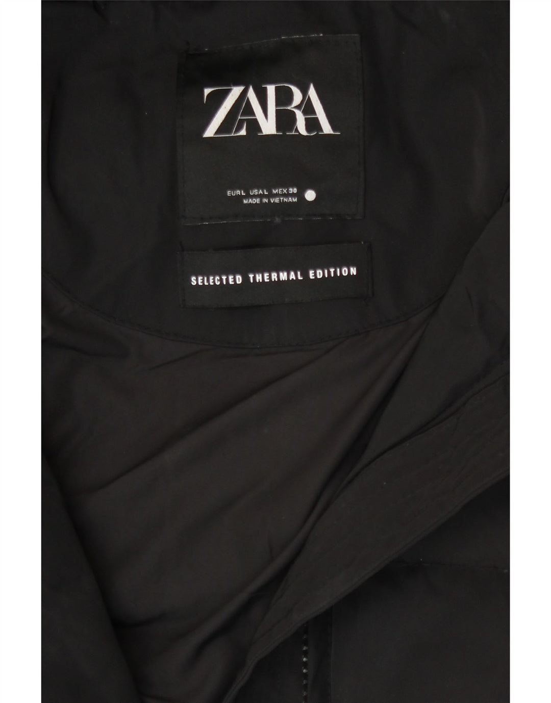 Zara Damen-Jacke mit Kapuze, gepolstert, Größe 44, Schwarz, Polyester