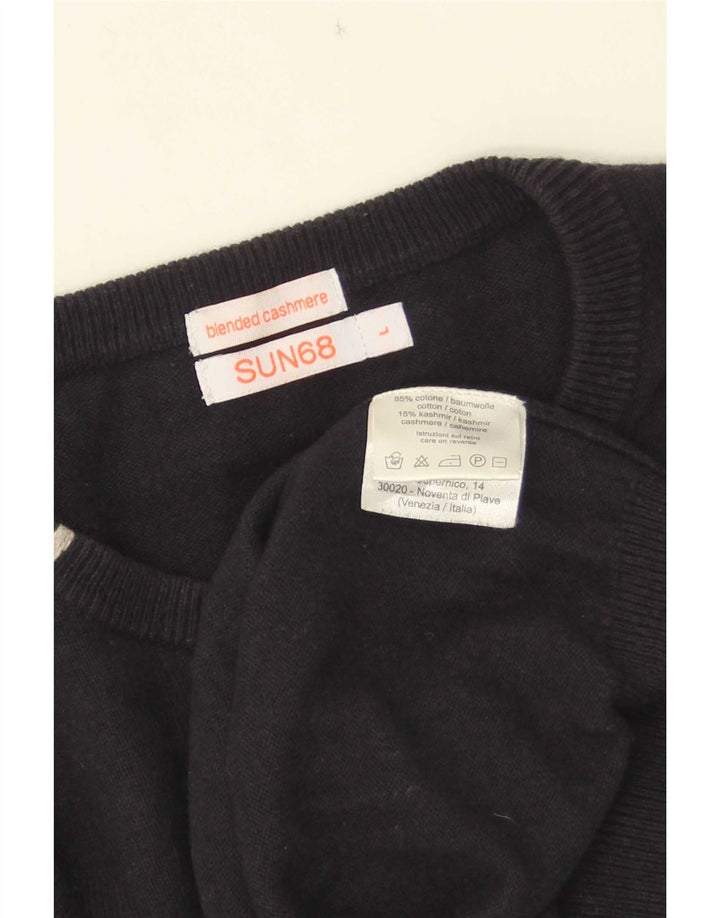 Sun68 Herren-Pullover mit Rundhalsausschnitt, groß, aus schwarzer Baumwolle
