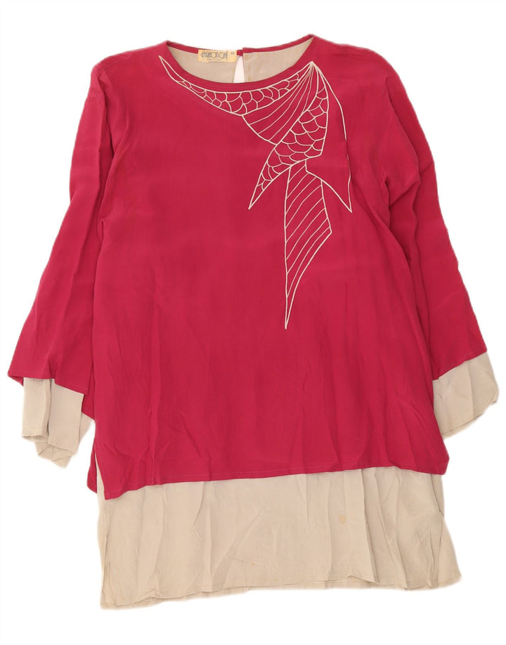 Vintage Damen Langarm-Tunikakleid IT 42 Mittelrosa Farbblock