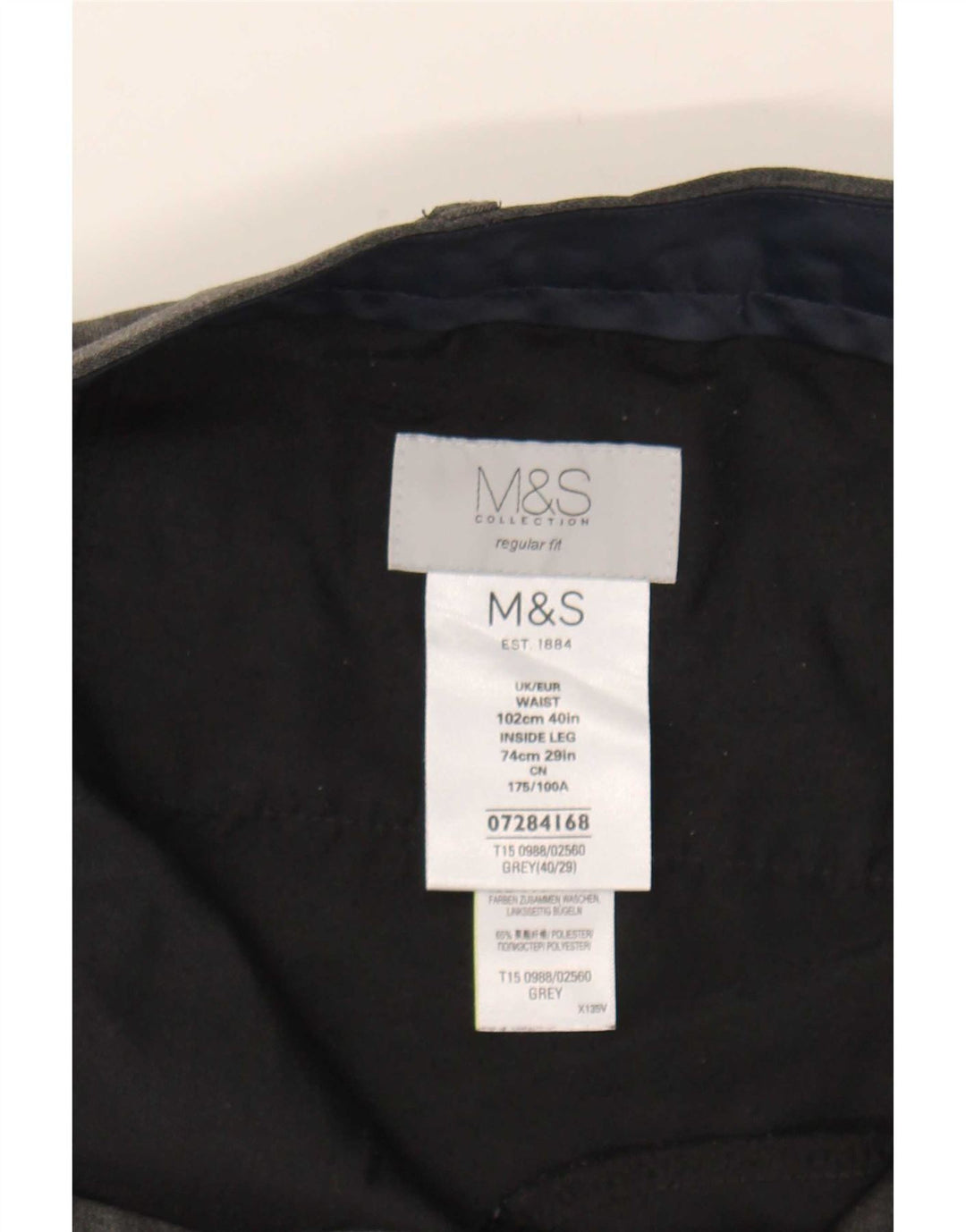 Gerade Herren-Anzughose von Marks & Spencer, W40, L29, grau, Polyester