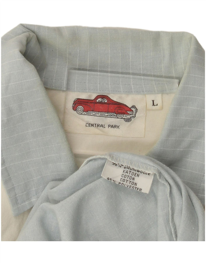 VINTAGE Herren-Langarm-Poloshirt, groß, blaue Farbblock-Baumwolle