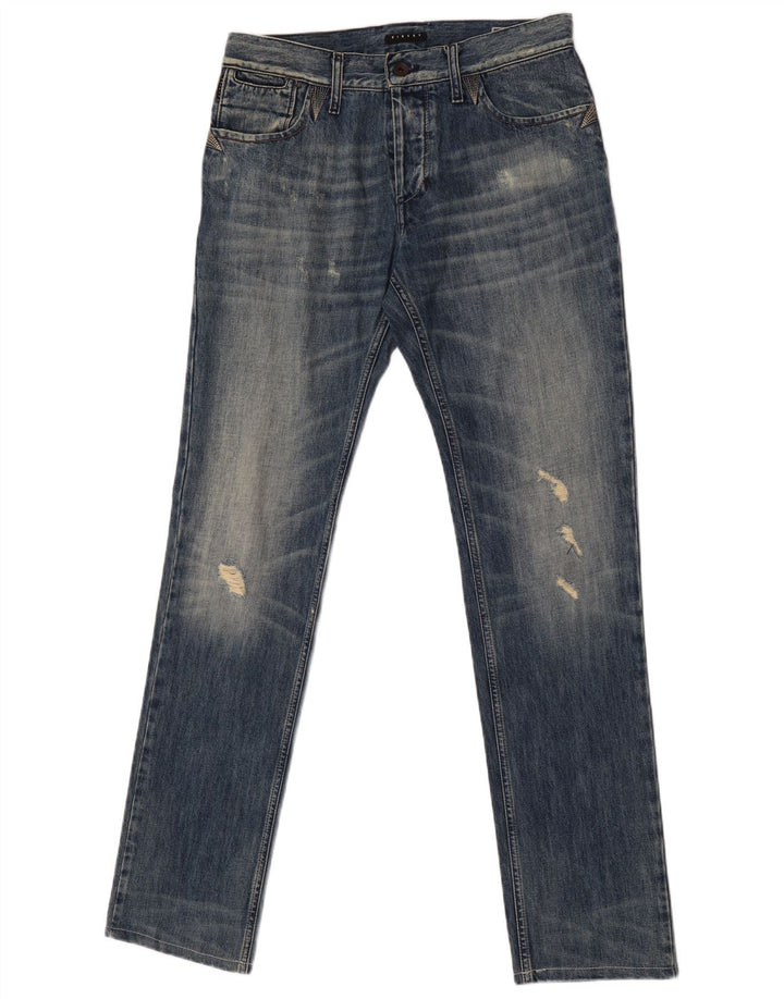 Sisley Herren Distressed Slim Jeans W31 L33 Blaue Baumwolle