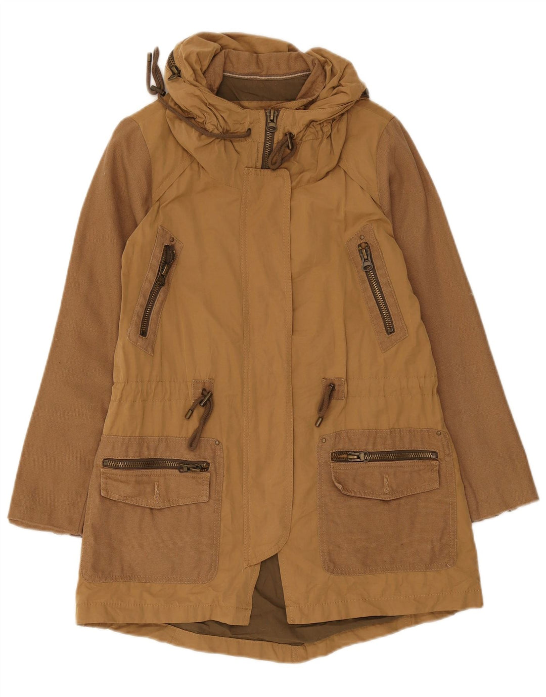 Zara Damen Parka Jacke UK 10 Small Braune Baumwolle