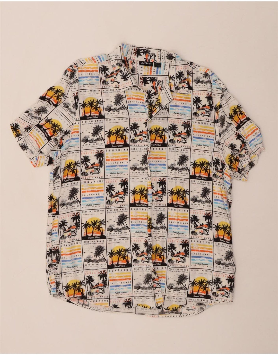 LIVERGY Herren-Kurzarmhemd, Größe 43/44, XL, weiße Viskose, hawaiianisch