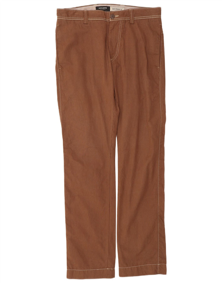 DOCKERS Herren Slim Fit Chinohose W34 L34 Brauner Nadelstreifen-Klassiker
