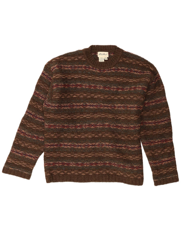 Eddie Bauer Mens Regular Fit Crew Neck Jumper Sweater Large Khaki Striped