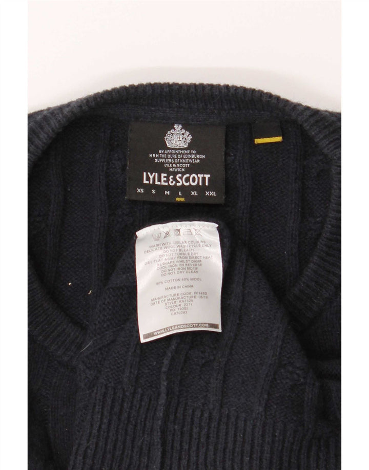 Lyle & Scott Herren-Pullover mit Rundhalsausschnitt, Größe L, marineblaue Baumwolle