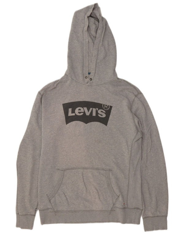 Levi's Mens Graphic Hoodie Jumper Large Grey Cotton