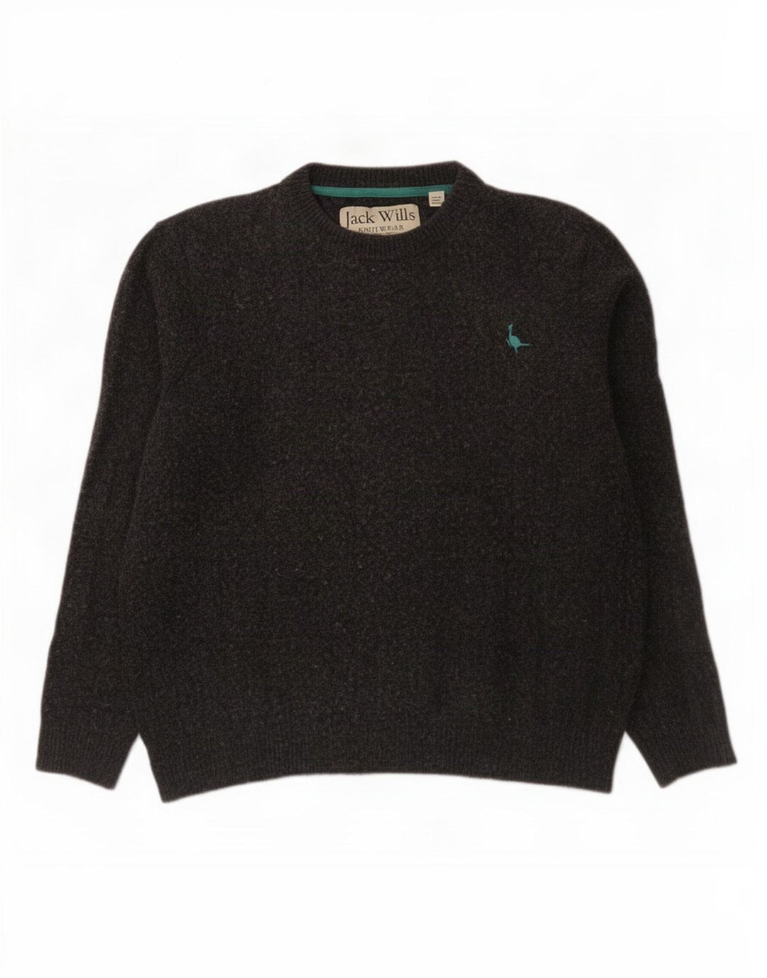 Jack Wills Herren-Pullover mit Rundhalsausschnitt aus mittelgrauer Merinowolle