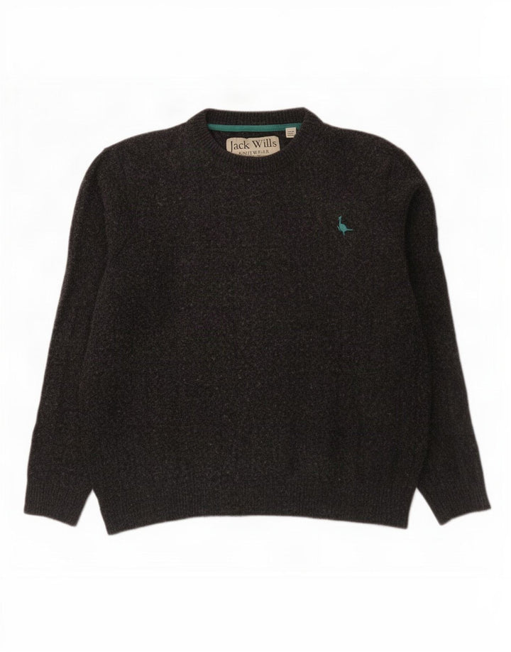 Jack Wills Herren-Pullover mit Rundhalsausschnitt aus mittelgrauer Merinowolle