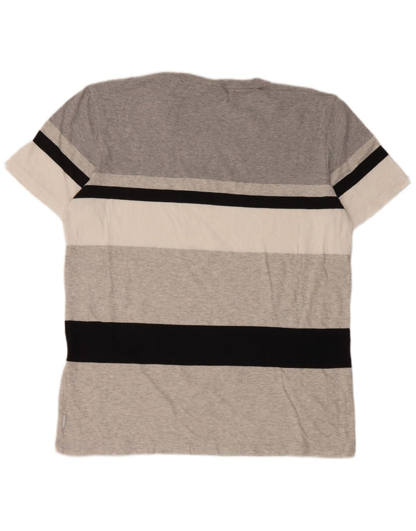 Adidas Herren T-Shirt Top Large Grau Gestreifte Baumwolle