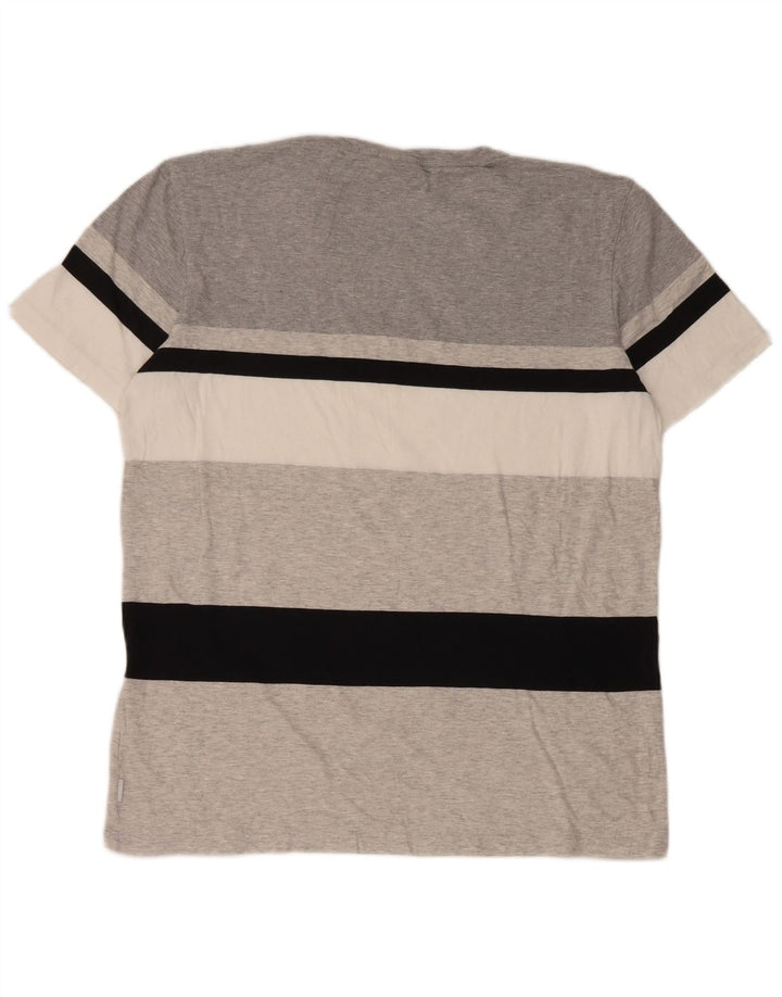 Adidas Herren T-Shirt Top Large Grau Gestreifte Baumwolle