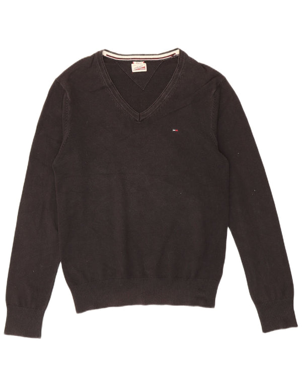 Tommy Hilfiger Damen-Pullover mit V-Ausschnitt, UK 12, mittelschwarz, Baumwolle