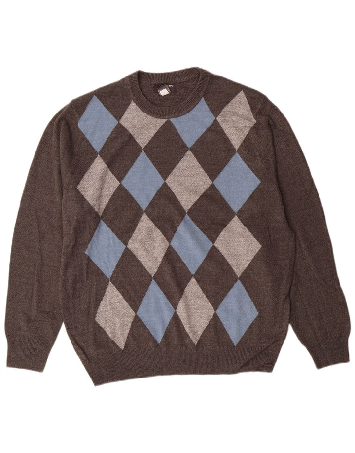 Dockers Herren-Pullover mit Rundhalsausschnitt, Größe L, Grau, Argyle/Diamant-Acryl