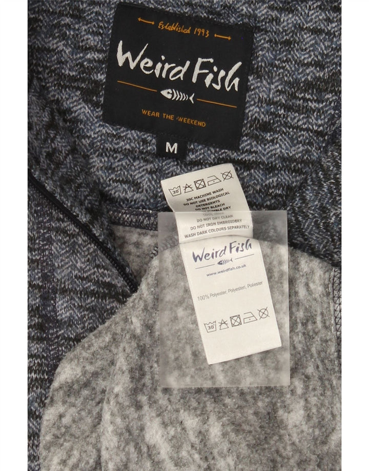 Weird Fish Herren-Sweatshirt mit Reißverschluss am Hals, Mittelblau meliertes Polyester