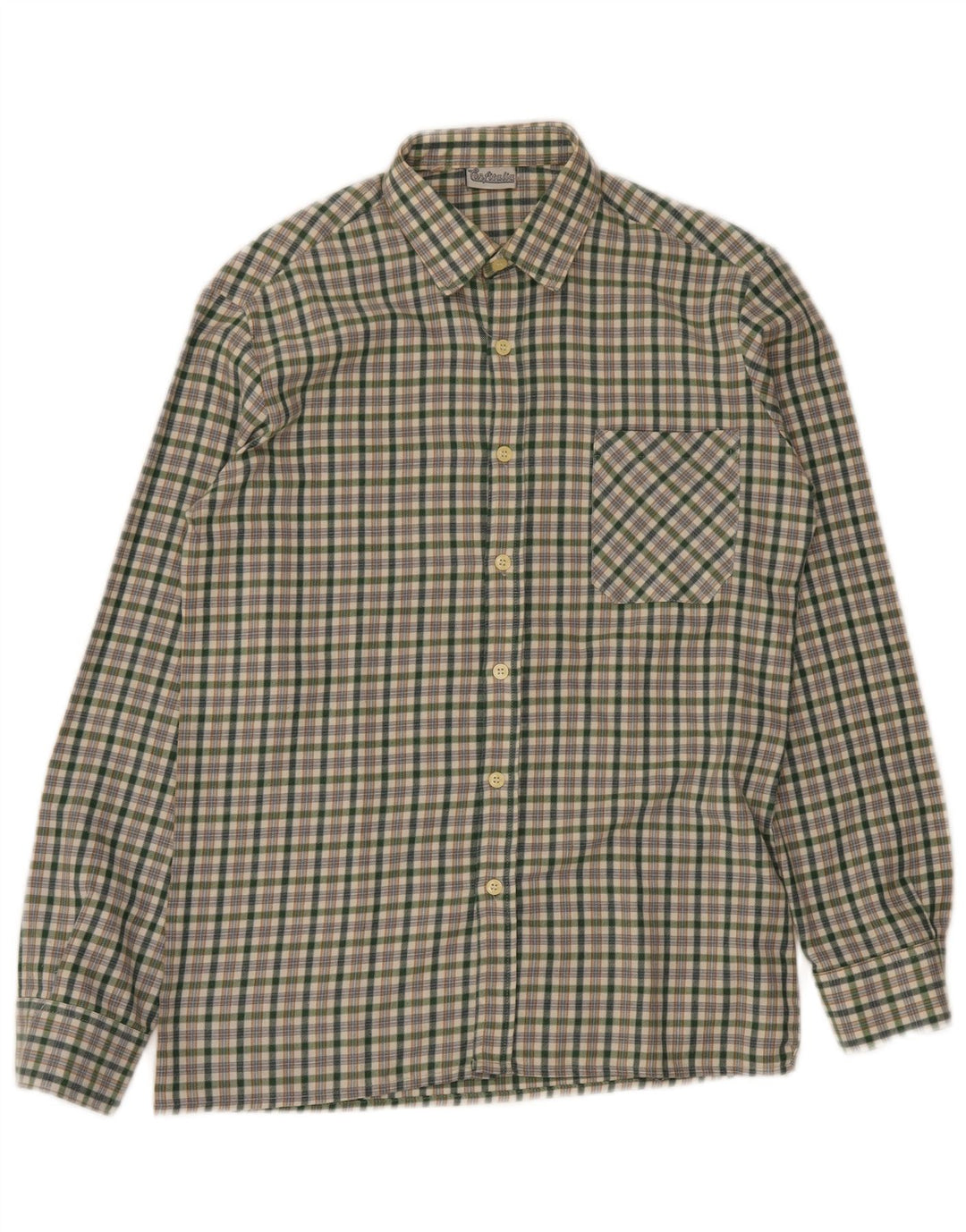 Vintage Herren-Flanellhemd, klein, grün kariert, Polyester