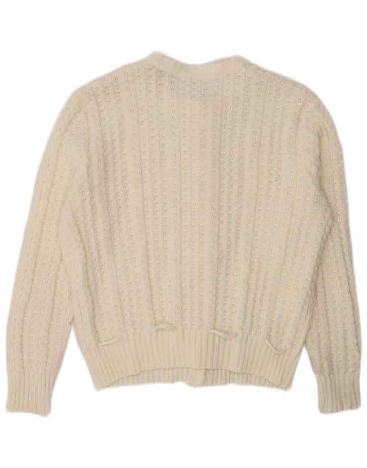 Vintage Damen Cardigan Pullover UK 16 Groß Weiß Polyacryl