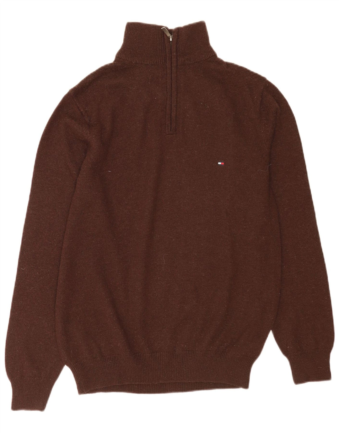 Tommy Hilfiger Herren-Pullover mit Reißverschluss am Hals, kleine braune Lammwolle