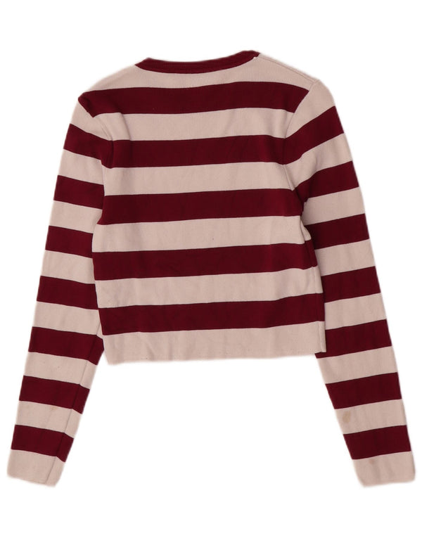 Zara Damen Crop Bluse Top UK 14 Große Burgunderrot gestreifte Viskose