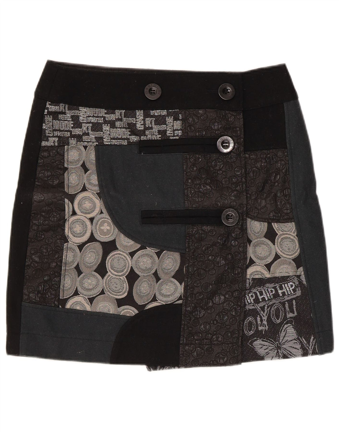 Desigual Damen Graphic Mini Wrap Rock EU 38 Medium W32 Schwarz Patchwork