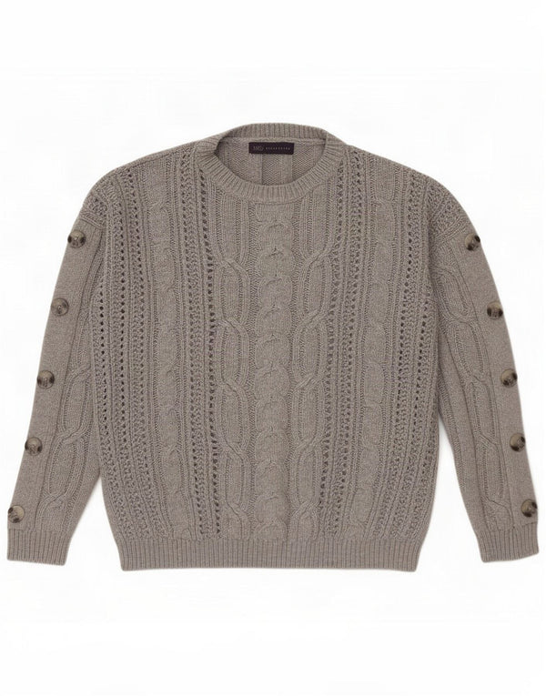 Marks & Spencer Damen-Pullover mit Rundhalsausschnitt, UK 14, Größe L, graue Baumwolle