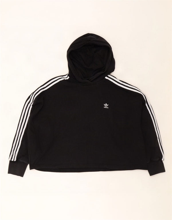 Adidas Damen Crop Oversized Hoodie Pullover UK 24/26 2XL Schwarze Baumwolle