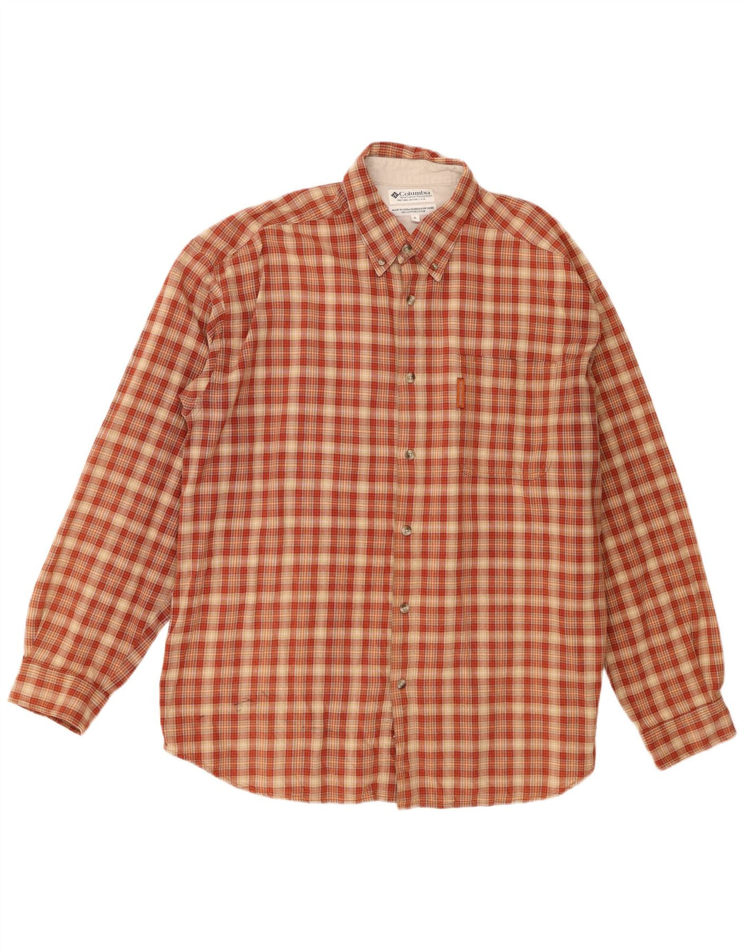Columbia Herren-Flanellhemd XL, orangefarbene Karo-Baumwolle