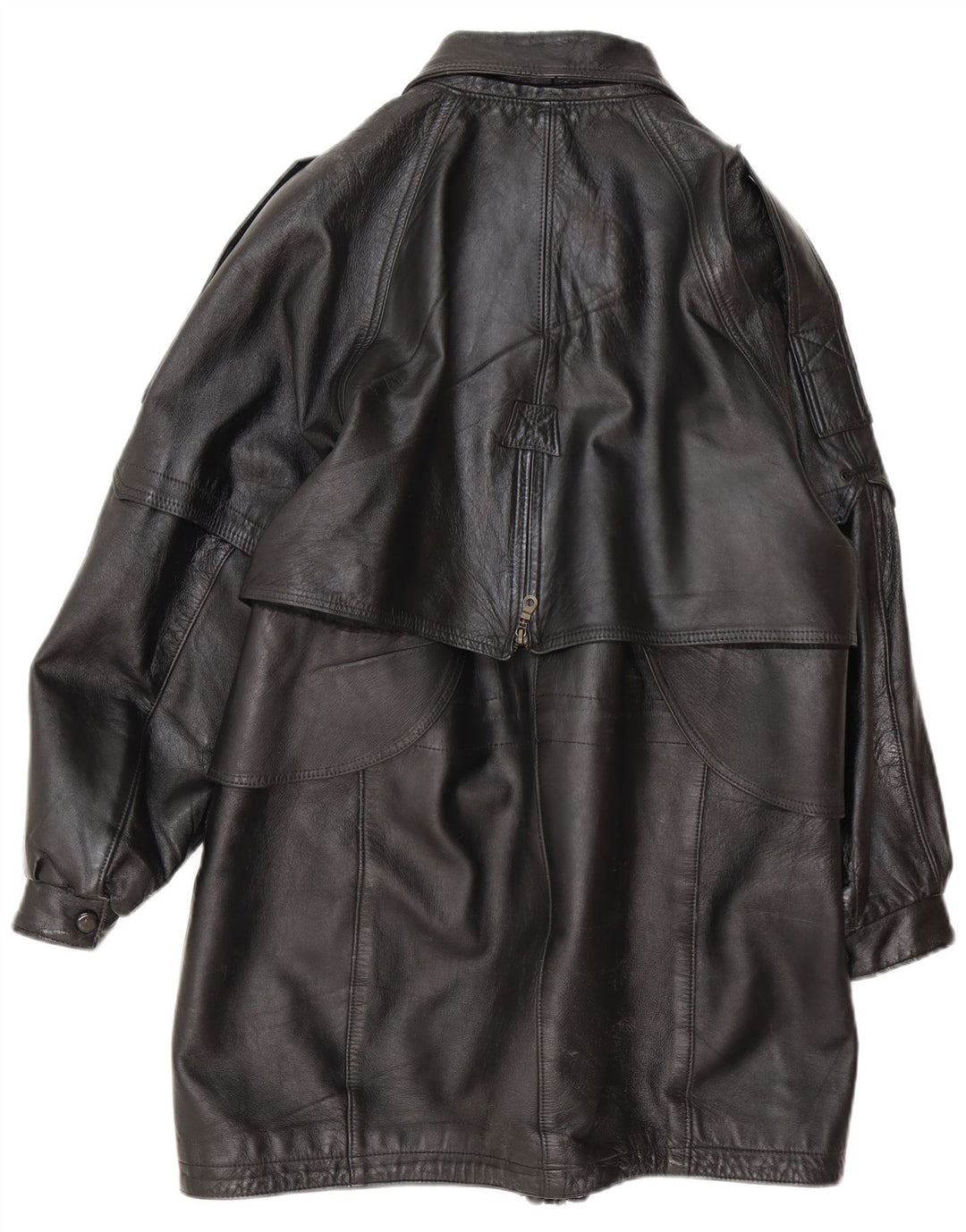 Vintage Damen Übergroßer Ledermantel UK 16 Large Schwarz
