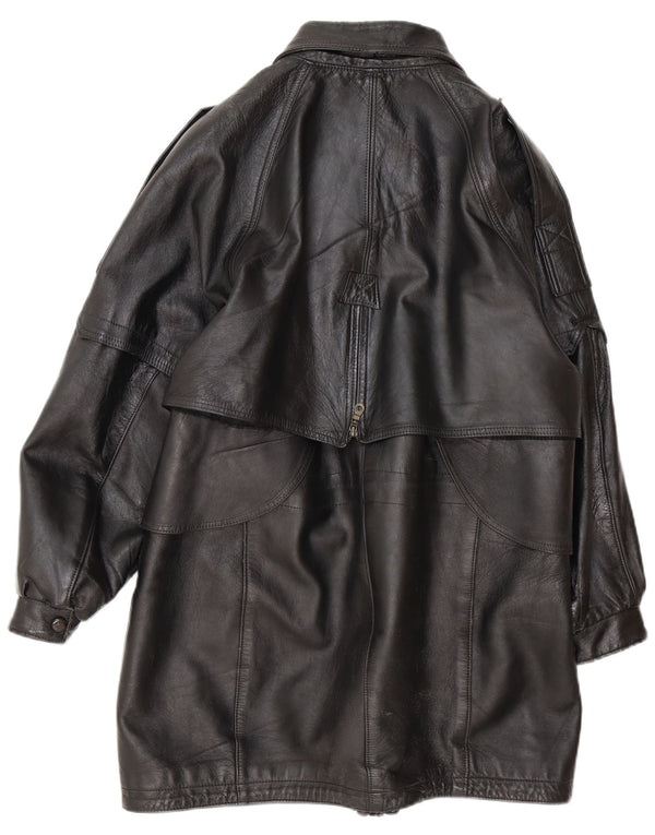 Vintage Damen Übergroßer Ledermantel UK 16 Large Schwarz