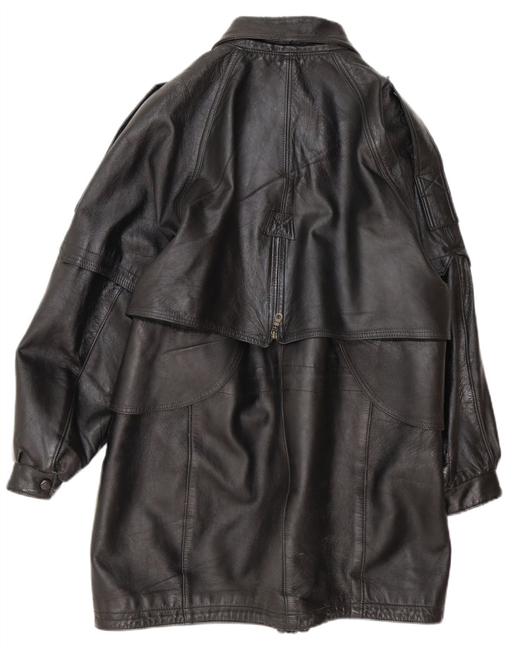 Vintage Damen Übergroßer Ledermantel UK 16 Large Schwarz
