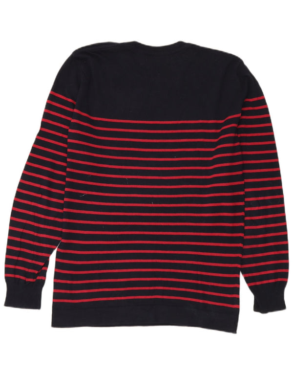 Zara Herren-Pullover mit Rundhalsausschnitt, mittlere marineblaue gestreifte Baumwolle