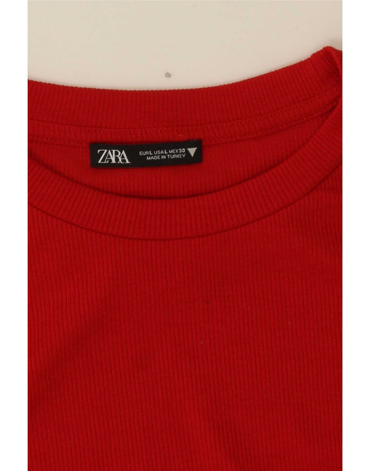 Zara Damen Crop Top Langarm UK 14 Large Rot