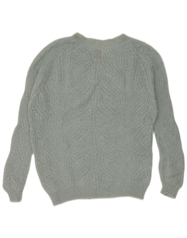 Stefanel Damen-Pullover, übergroß, V-Ausschnitt, UK 6, XS, Blau, Polyamid