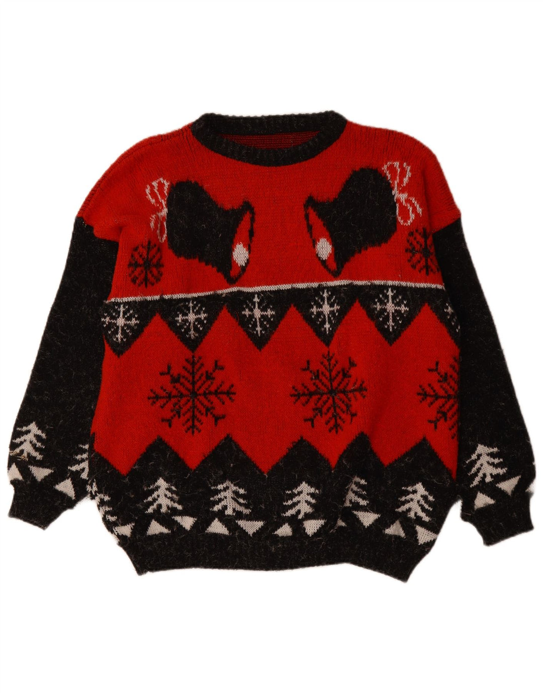 VINTAGE Herren Pullover mit Rundhalsausschnitt XL Rot Fair Isle